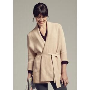 M.M.Lafleur Morandi Merino Wool Cardigan Beige S Kimono Wrap Quiet Luxury Office